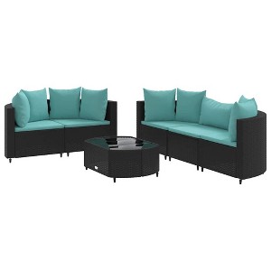 vidaXL Patio Sofa Set with Cushions Lounge Setting Outdoor 9 Piece Poly Rattan - Black and Blue - 1 of 4
