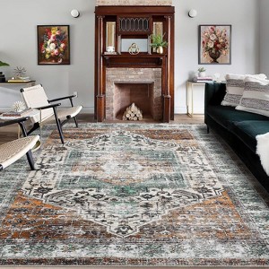 Large Area Rug, Washable Vintage Carpet, Soft Non-Slip Chenille Floor Mat, Non-Shedding for Living Room, Office - 1 of 4