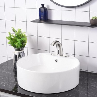 Brushed Nickel Touchless Bathroom Faucet with Drain Assembly