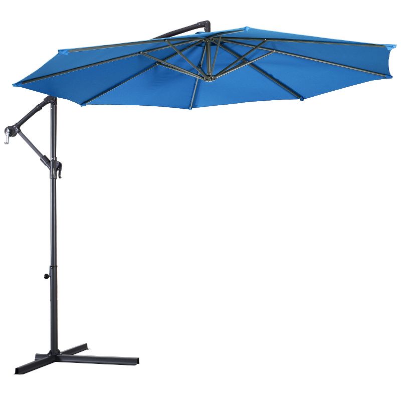 Costway 10' Hanging Umbrella Patio Sun Shade Offset Outdoor Market W/ Cross Base Blue, 2 of 11