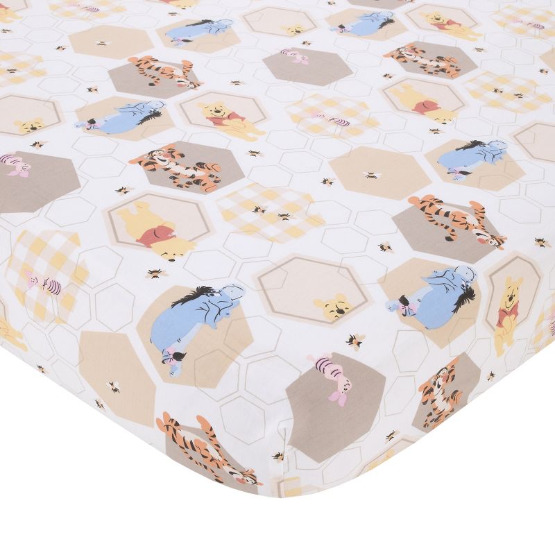 Disney Winnie the Pooh Hugs and Honeycombs Grey, White, and Tan Patchwork with Piglet, Tigger and Eeyore 3 Piece Crib Bedding Set, 3 of 9