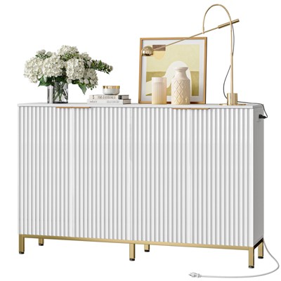 Bestier 55" Sideboard Buffet Cabinet with Power Outlet,Fluted Storage Cabinet with Adjustable Shelves, White — фото 7