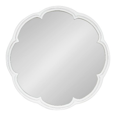 Maren 26" Distressed White Round Wooden Scallop Vanity Mirror