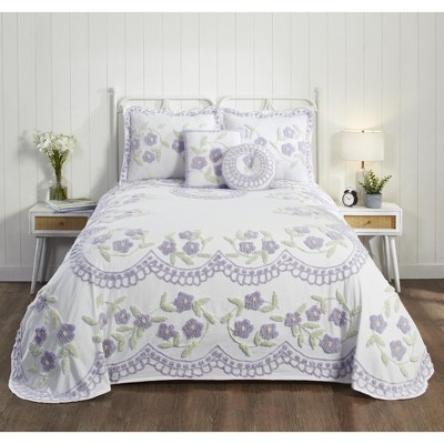 Lavender Floral Cotton Chenille King Bedspread Set