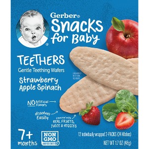 Gerber Baby Food Strawberry Apple Spinach Teething Wafers Baby Snack - 12ct/1.7oz Total - 1 of 4