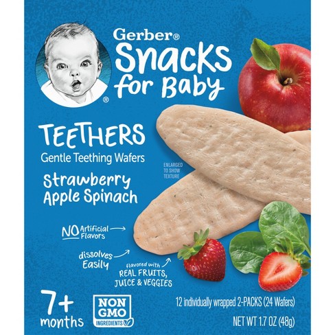 Gerber Baby Food Strawberry Apple Spinach Teething Wafers Baby Snack - 12ct/1.7oz Total - image 1 of 4