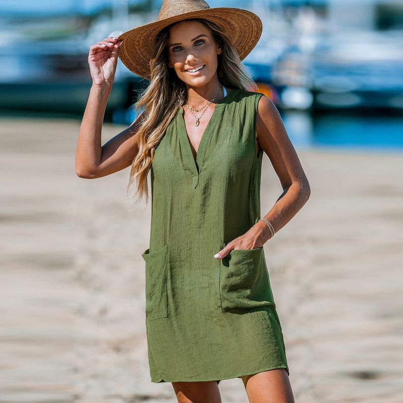 Women's Olive Patch Pocket Mini Cover-Up Dress - Cupshe, 5 of 7