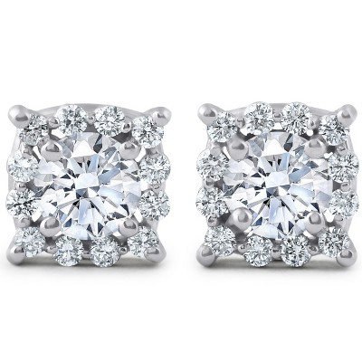 Pompeii3 1 3/8ct Cushion Halo Diamond Studs 14K White Gold