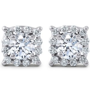 Pompeii3 1 3/8ct Cushion Halo Diamond Studs 14K White Gold - 1 of 3