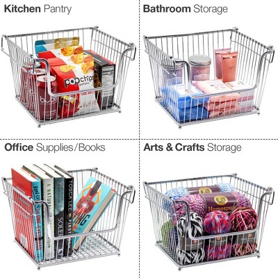 Sorbus 6 Pack Stackable Metal Storage Basket Set - Organizers for Home, Kitchen Pantry, Bathroom, Laundry and more (Silver)