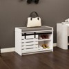 VYNXARIA Modern 2-Tier Shoe Storage Bench with Sliding Barn Door & Removable Cushion - White - 3 of 4