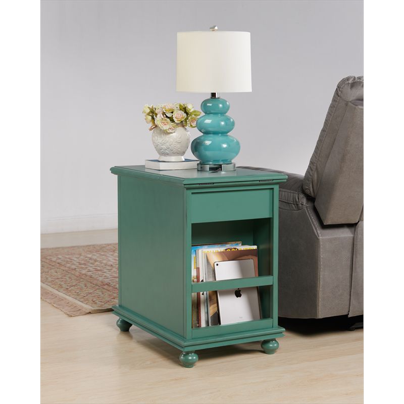 Elegant Chairside Table with Power Antique Teal Green - Martin Svensson Home, 1 of 11