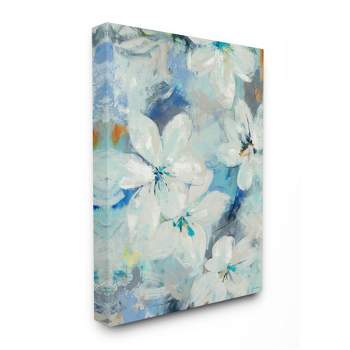 Stupell Industries White Lily Flowers Abstract Blue Detailing Gallery Wrapped Canvas Wall Art, 24 x 30