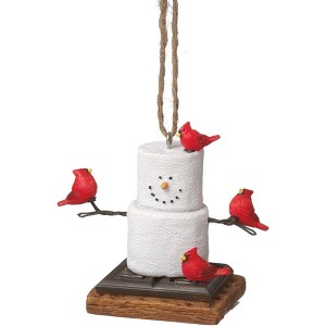 Ganz S'mores Resin Holiday Ornament, Snowman with Cardinals - 1 of 2