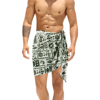 LA LEELA Men's Pareo Trunk Summer Sarong Wrap One Size Geometric Collage Black