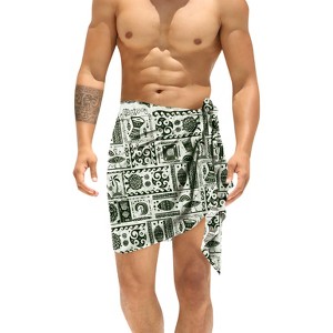 LA LEELA Men's Pareo Trunk Summer Sarong Wrap One Size Geometric Collage Black - 1 of 4