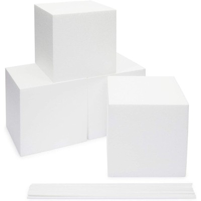 Bright Creations 4 Foam Blocks and 12 Plastic Dowels Set, Arts and Crafts Supplies (White, 6 In)