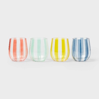 4pk 14 fl oz Striped Stemless Wine Glasses - Sun Squad™