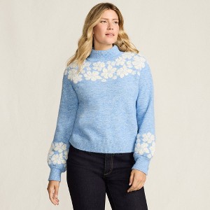 Lands' End Women's Fuzzy Turtleneck Lantern Sleeve Jacquard Sweater - 1 of 4
