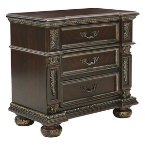 Gulches Catalonia Collection 3 Drawer Nightstand Dark Cherry Finish with Gold Tipping, Old-World European Style - 1 of 4