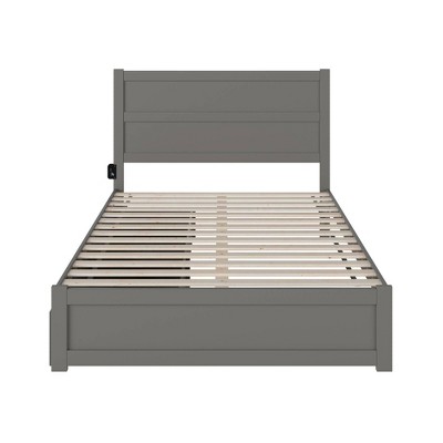 Gray Queen Wood Platform Bed with Storage Drawers