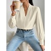 Spring Autumn Winter New European And American Style Long Sleeve V-Neck Solid Color Loose Shirt - 4 of 4