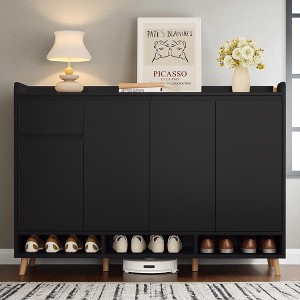 Sleek and Contemporary Shoe Cabinet with Adjustable Shelves, Minimalist Home Organizer with Solid Wood Legs, Storage Sideboard for Entryway - 1 of 4