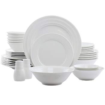 Gibson Home Embossed Ring 32 Piece Round Ceramic Dinnerware Set in White