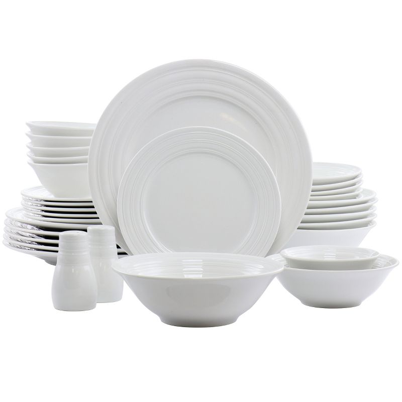 Gibson Home Embossed Ring 32 Piece Round Ceramic Dinnerware Set in White, 1 of 9