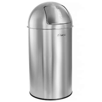 Elama 50 Liter Large 13 Gallon Push Lid Stainless Steel Cylindrical Home and Kitchen Trash Bin in Matte Silver