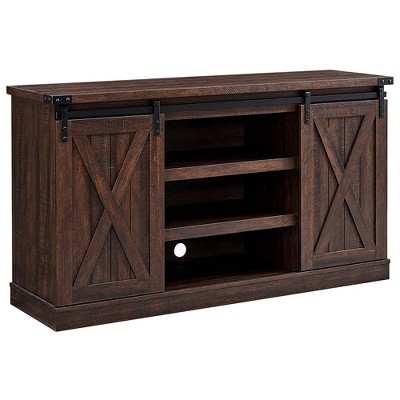 Edyo Living Rustic Farmhouse Wood TV Stand Media Console Table with Sliding Barn Doors and Adjustable Shelves, for TVs up to 65 Inches, Espresso