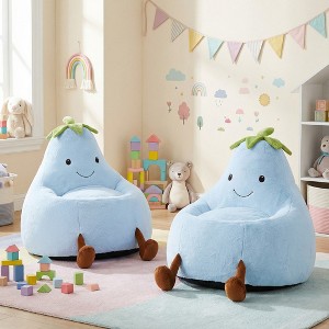 Wooakway 2-Set Beige/Blue/Green/Pink/Purple/Red/Yellow Faux Rabbit Fur Bean Bag Chair Seat with Fill Toddler Sofa for Children Teenagers 24"/30"W - 1 of 4