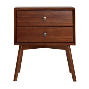 TIRAMISUBEST Mid-Century Modern Solid Wood Nightstand with Double Drawers,Walnut - 1 of 4