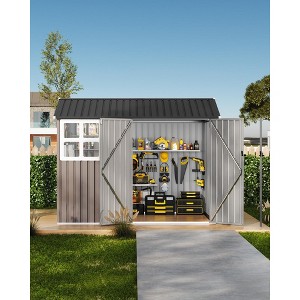 12x10 FT Outdoor Metal Storage Shed with Windows & Lockable Door – Large Garden & Utility Shed for Backyard, Patio, Poolside - 1 of 4