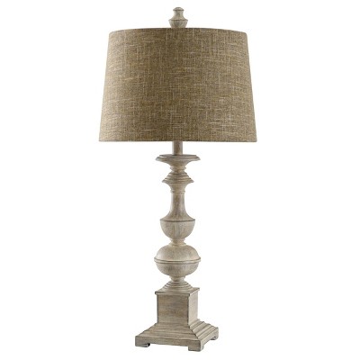 Ivory Distressed Polyresin Table Lamp with Taupe Shade