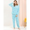 Allegra K Women's Winter Flannel Long Sleeve Nightwear Top and Pants Pajama Sets - 3 of 4