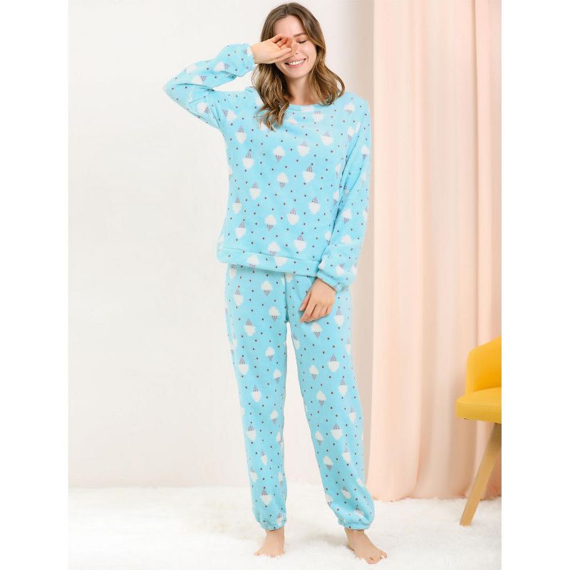 Allegra K Women's Winter Flannel Long Sleeve Nightwear Top and Pants Pajama Sets, 3 of 7