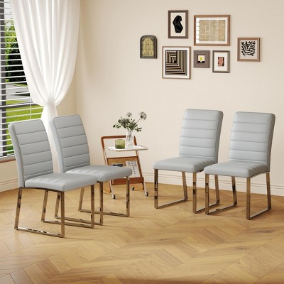 INFURNIC Dining Chairs 4-Pack Heavy-Duty PU Leather Thick Cushion Chairs with Iron Frame for Home and Office, Gray, 21.5"*17.2"*35.7"