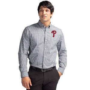 Philadelphia Phillies Cutter & Buck Easy Care Stretch Gingham Mens Long Sleeve Dress Shirt - 1 of 1