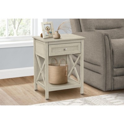 Vynxaria Transitional 2-Tier Accent Table with Storage Drawer - Antique White Veneer Finish, 19" L x 15.75" D x 25" H