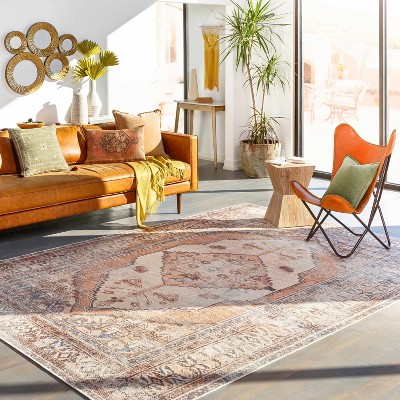Arncliffe Tan and Light Gray Washable Polyester Runner Rug