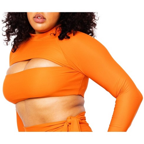 Orange long best sale sleeve bikini