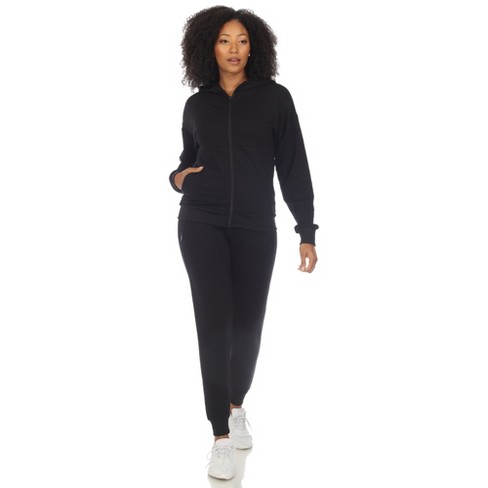 Women's Two Piece Fleece Sweatsuit Set Black Small -white Mark : Target