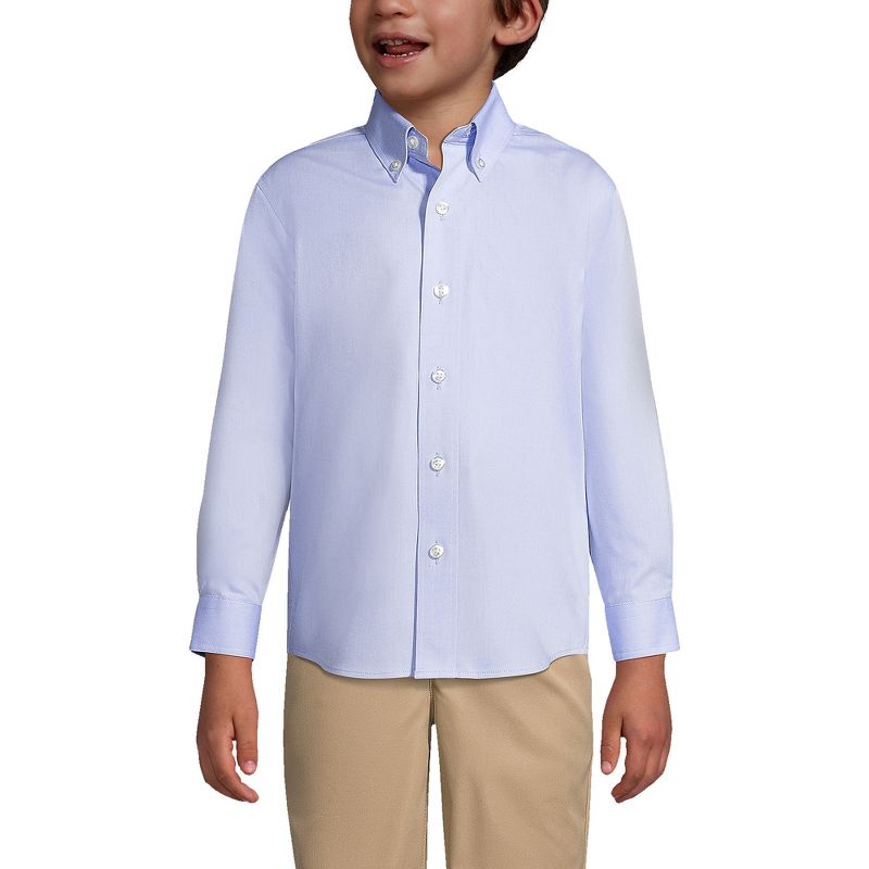 Lands' End School Uniform Kids Long Sleeve No Iron Pinpoint Dress Shirt, 5 of 7