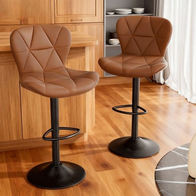 Bar Stools Set Adjustable Swivel Bar Chairs Faux Leather Upholstered Counter Height Bar Stools with Back, Modern Kitchen Island Seating for Home Bar