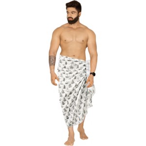 LA LEELA Men's Swimwear Cover Up Samoan Beachwear Summer Long Wrap Casual Vacation Lava Lava for Men Sarongs Cover-Up One Size Black Boat - 1 of 4