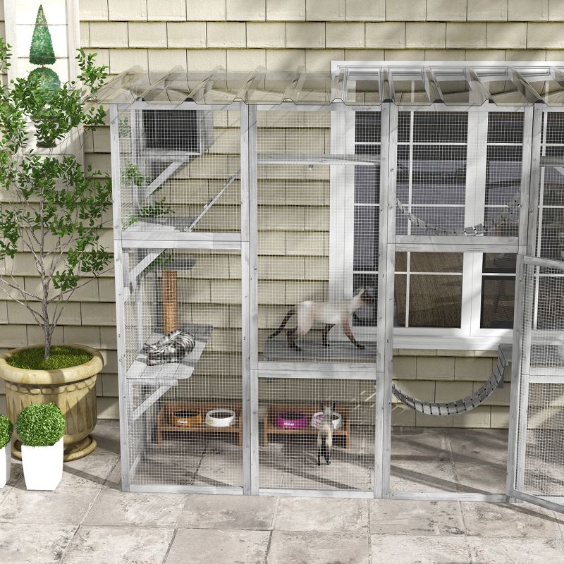 PawHut Catio Playground Outdoor Cat Enclosure, Wooden Outdoor Cat House Weatherproof for Multiple Cats, Shelves & Bridges, 6 of 9