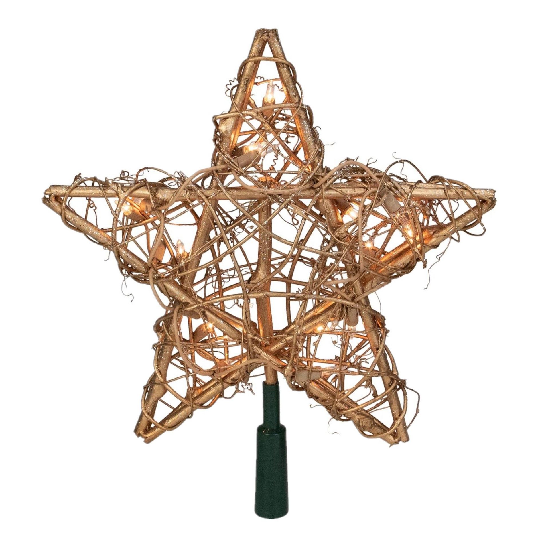 Kurt Adler Indoor UL 20-Light Tree Topper, Gold Rattan Star, 13in