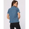 Allegra K Women's Collared Short Sleeves Flap Pocket Button Denim Shirt - 3 of 4