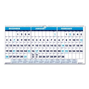 Recycled Three-Month Format Wall Calendar, Horizontal Orientation, 17 x 8, White Sheets, 14-Month: Dec 2024 to Jan 2026 - 1 of 1